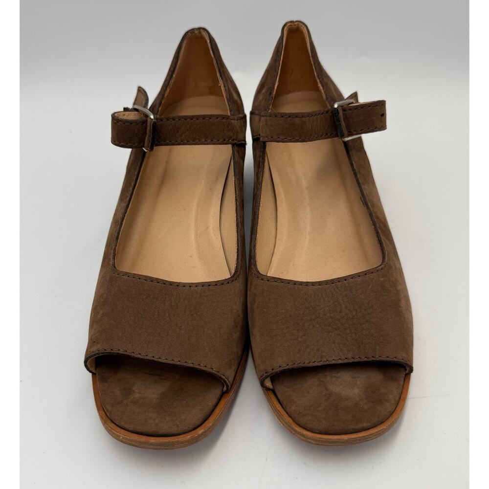 Brown Suede Mary Jane Peep-Toe Heels
